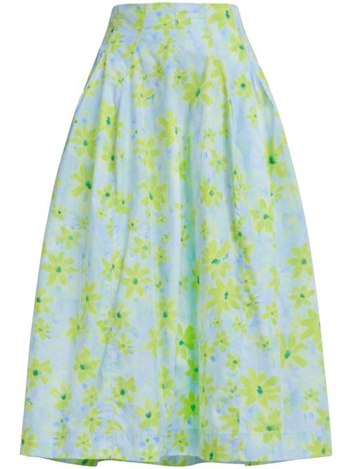 A-line floral-print cotton midi skirt - Blue