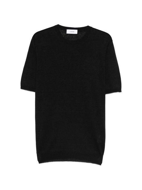 Linen-Cotton Ribbed Crewneck T-Shirt with Short Sleeves