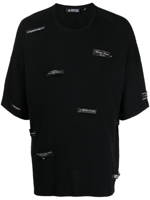 Logo-patches knitted cotton T-shirt - Black
