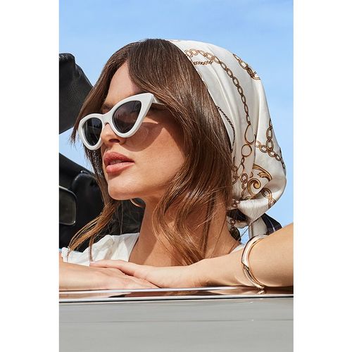 Sosandar Womens White Chain Print Satin Scarf With Border - One