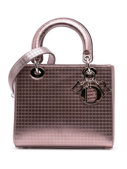 Christian Dior Pre-Owned 2016 Medium Metallic Patent Microcannage Lady Dior satchel - Pink