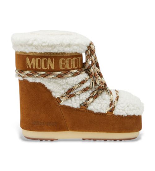 Moon Boot for woman. 80D1409580 Lab69 Icon Low brown leather boots in wool (39/41), Flat, Laces, Casual, Snow