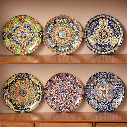 TEMU Dinner Plates Set , 10.5 Inch Ceramic Plates, Microwave, Oven And Dishwasher Safe, Colorful Bohemian Style Dishes For Kitchen, For