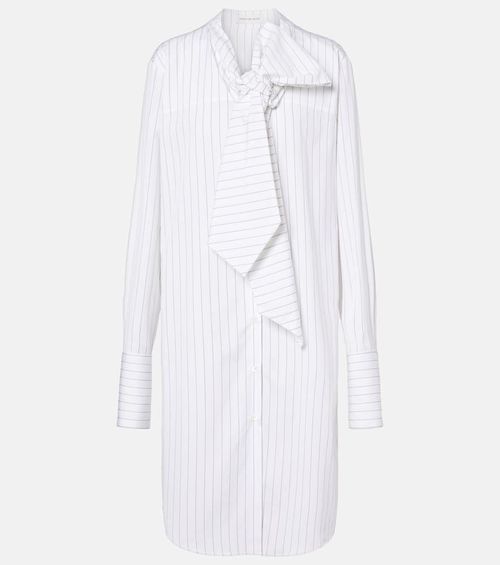 Striped tie-neck cotton minidress
