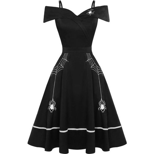Halloween Off-Shoulder Spider Web Dress Black