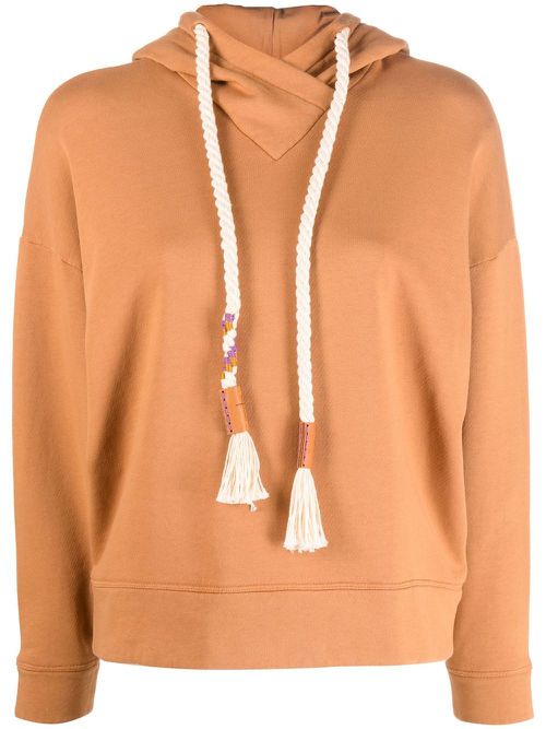 Rope-drawstring cotton hoodie - Brown