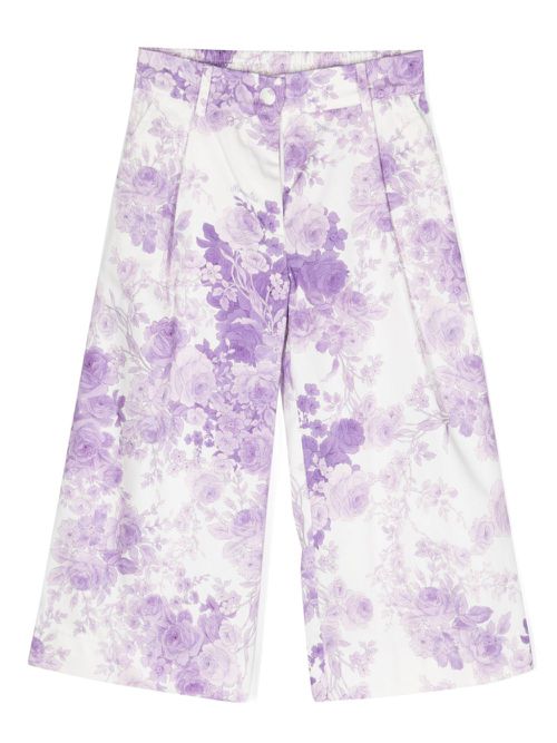 Floral-print wide-leg trousers - White