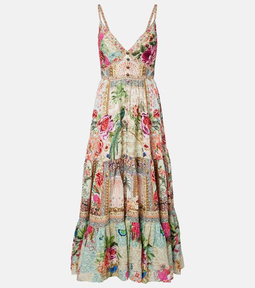 Embellished floral linen maxi dress