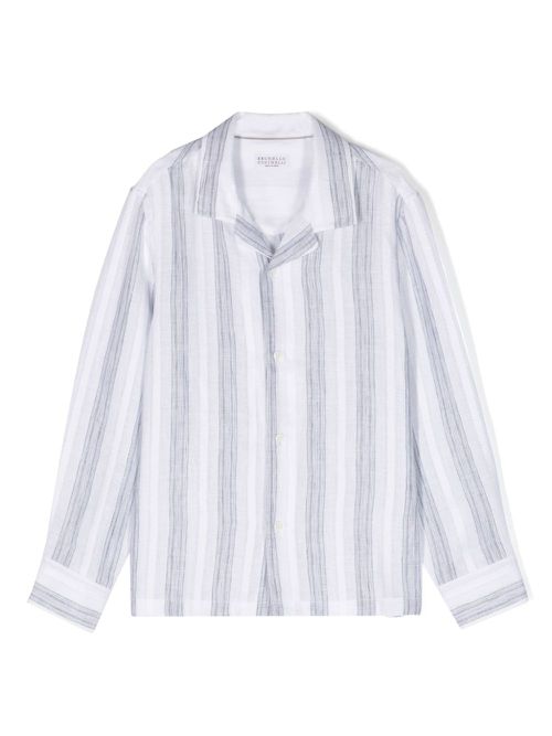 Camp-collar striped linen shirt - Grey