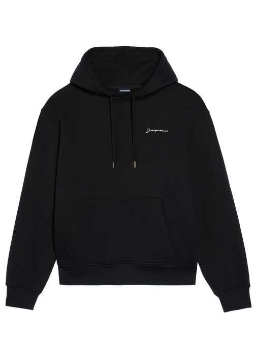 Jacquemus Signature Embroidered Logo Hoodie in Black - Black