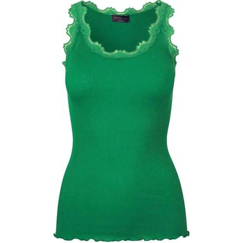 Women's Silk Tank Top With Lace In Jolly Green