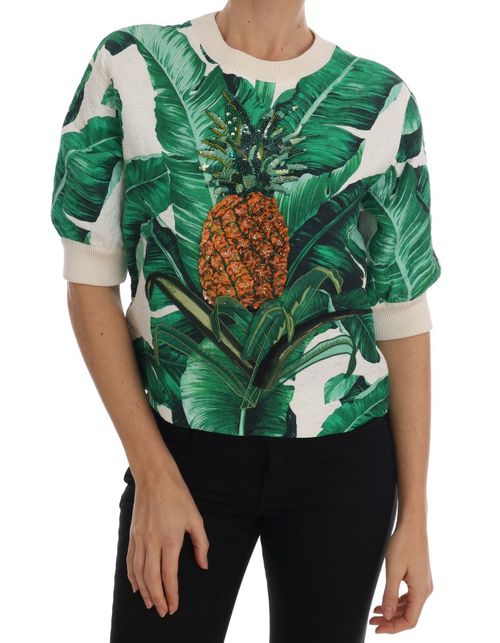 Sequined Pineapple Print Sweater — Green