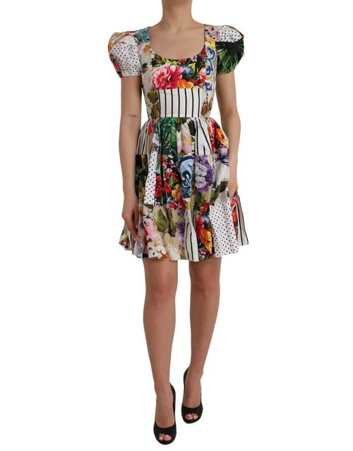 Patchwork Floral Cotton Dress — Multicolor