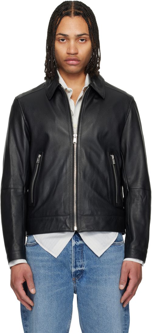 Black Regular Fit Leather Jacket