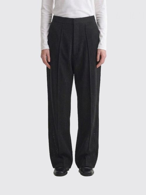 Wide-Leg Pleated Trousers — Black