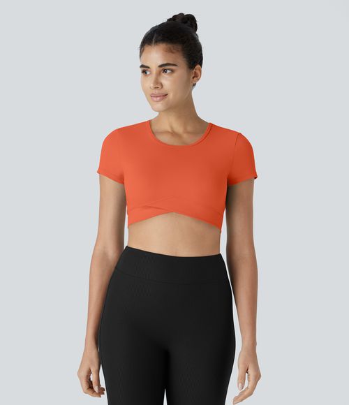 SoftlyZero™ Plush Crossover Hem Cropped Sports Top  - Tigerlily