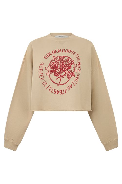 Cropped Cotton Sweatshirt with Logo Print