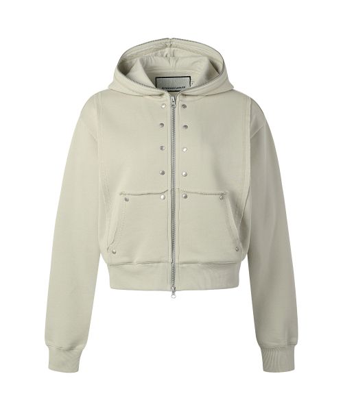 STUDDED FULL ZIP-UP HOODIE BEIGE