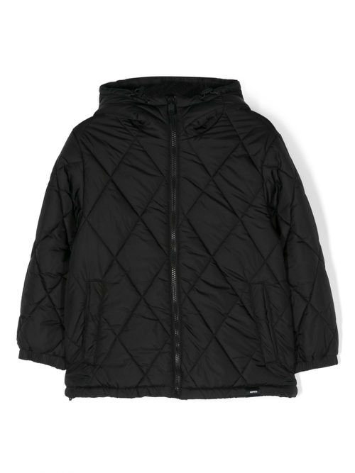Diamond-quilted hooded jacket - Black