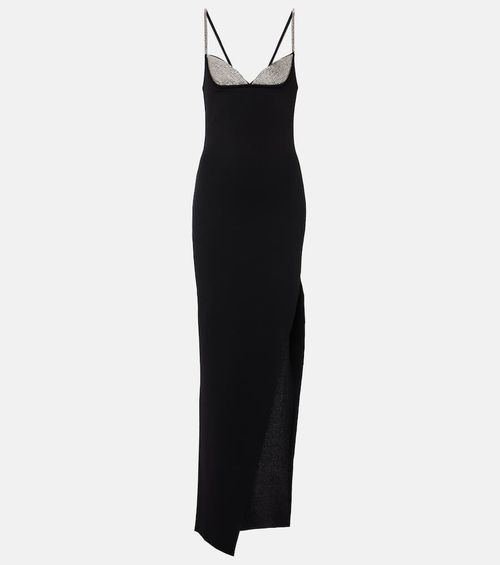 Crystal-embellished side-slit gown