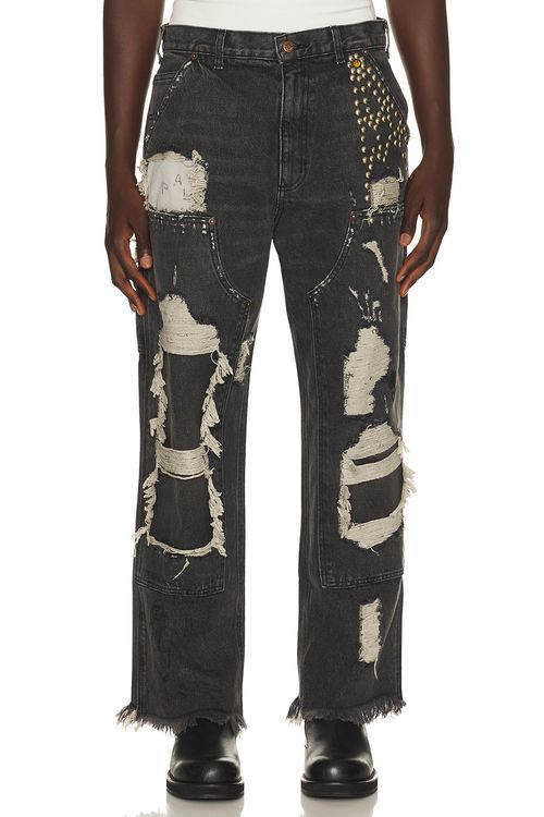 Paly Hollywood Busted Dbl Knee Jean in Black - Black. 32 also