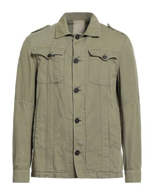 Patrizio Piscaglia Man Shirt Military green Size 38 Cotton, Linen, Lyocell