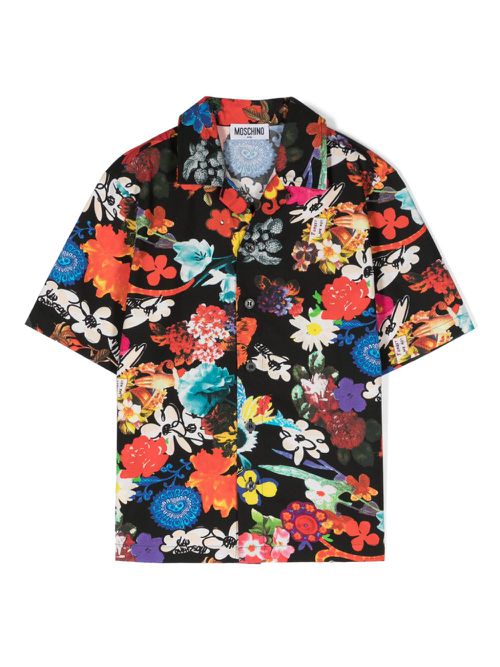 Floral-print cotton shirt - Black