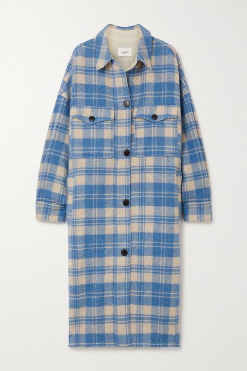 Fontia Oversized Checked Wool-blend Flannel Coat - Blue - 0