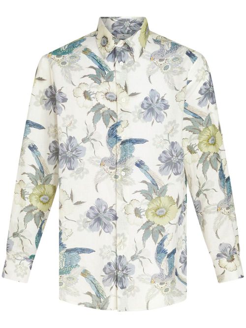 Floral-print button-up shirt - White