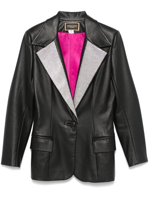Crystal-lapels faux-leather blazer - Black