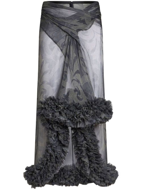 Printed ruched midi skirt - Grey