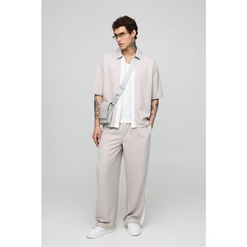 BoohooMAN Mens Oversized Soft Twill Short Sleeve Shirt & Wide Leg Trouser Set - Beige - Large