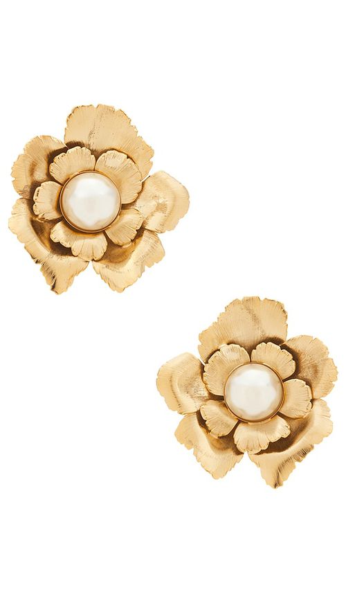 LELET NY Jasmine Floral Pearl Button Earrings in Metallic Gold