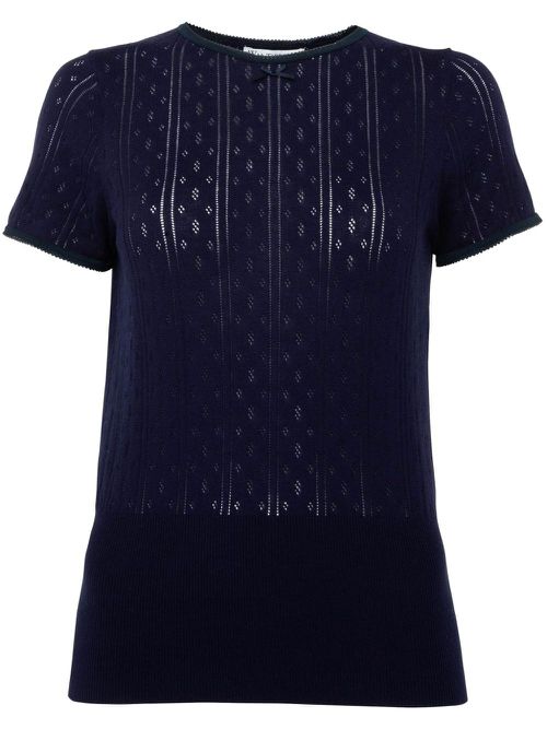 Logo-embroidered pointelle top - Blue