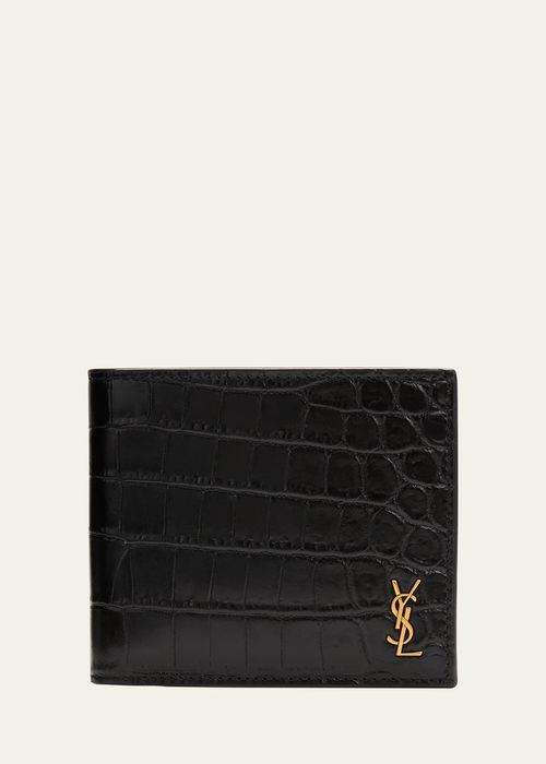 Men's YSL Croc-Embossed Bi-Fold Wallet