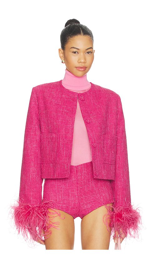 Milkwhite TWEED-JACKET in Fuchsia. Größe L. Also in