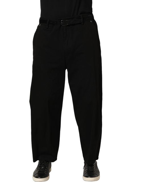 Cotton Straight-Leg Trousers — Black
