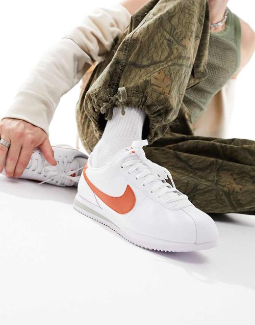 Cortez leather sneakers in white and orange