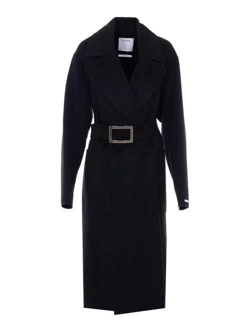 Black Cose Coat With Belt On Waist