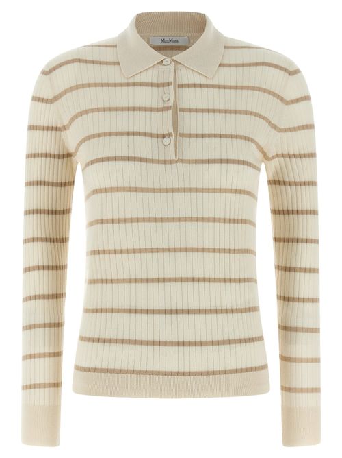 Striped Cashmere-Silk Polo Shirt — Beige