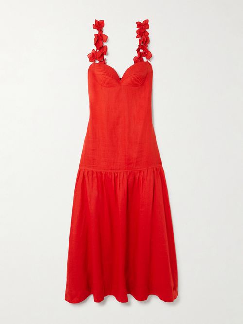 Ser Arte Appliquéd Linen Maxi Dress - Red