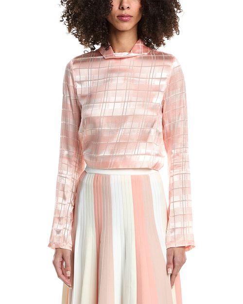 Hester Plaid Devore High Neck Silk-Blend Top