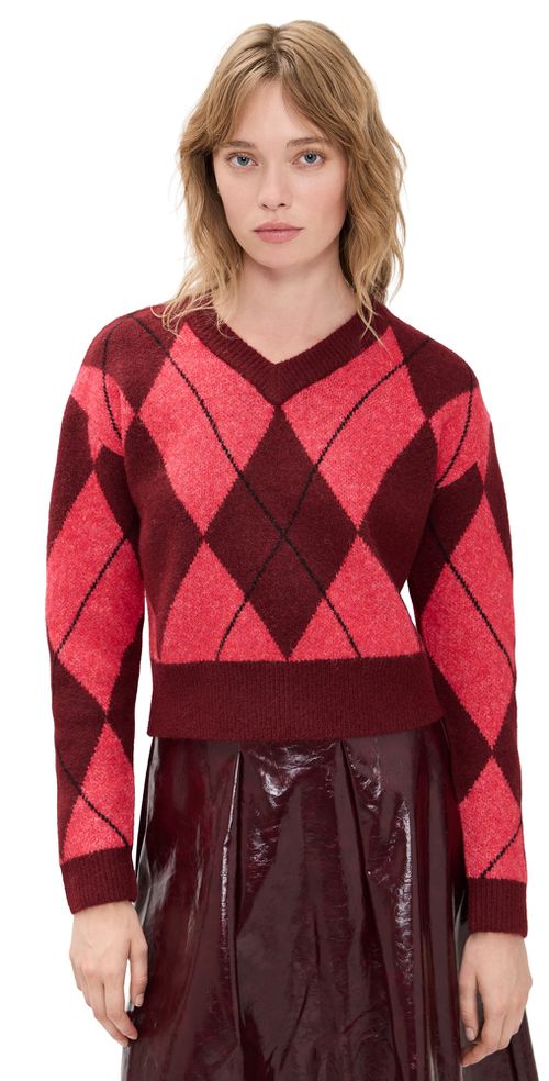 Rae Arglye V Neck Sweater Burgundy Combo