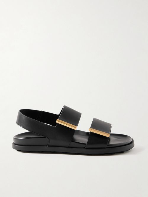 Embellished Leather Sandals - Black