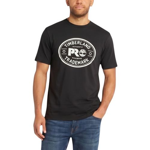 Timberland Pro Trademark Mens Classic Logo T Shirts Summer Crew Neck Top NEW - Black Cotton - Large