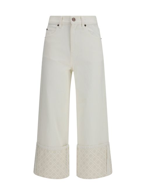 T Monogram Contrast Cuff Jeans — White