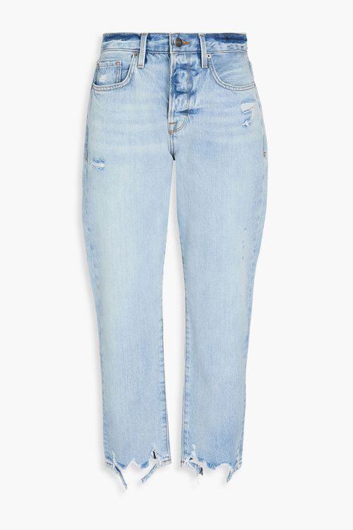 Cropped distressed high-rise straight-leg jeans