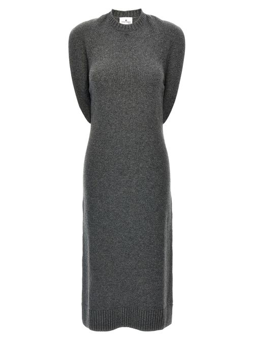 Wool Over-the-Shoulder Drapé Dress — Charcoal