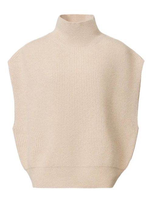 Ribbed-Knit Turtleneck Tank Top — Cream