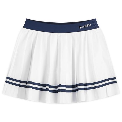 Women's Serif Logo Pleated Skirt in White/Navy Navy